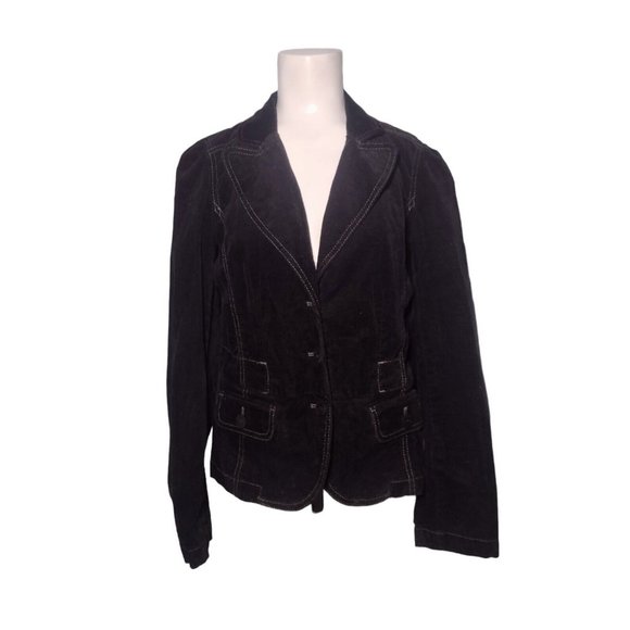 Ann Taylor Loft Corduroy Peplum Blazer Size 4 Black Button Front Pockets - Picture 1 of 8